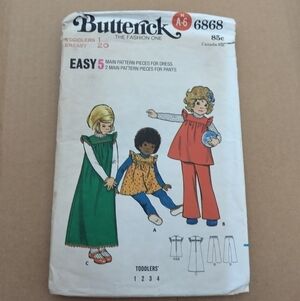 Butterick Sewing Pattern 6868 Girls Jumper Dress & Pants Size 1